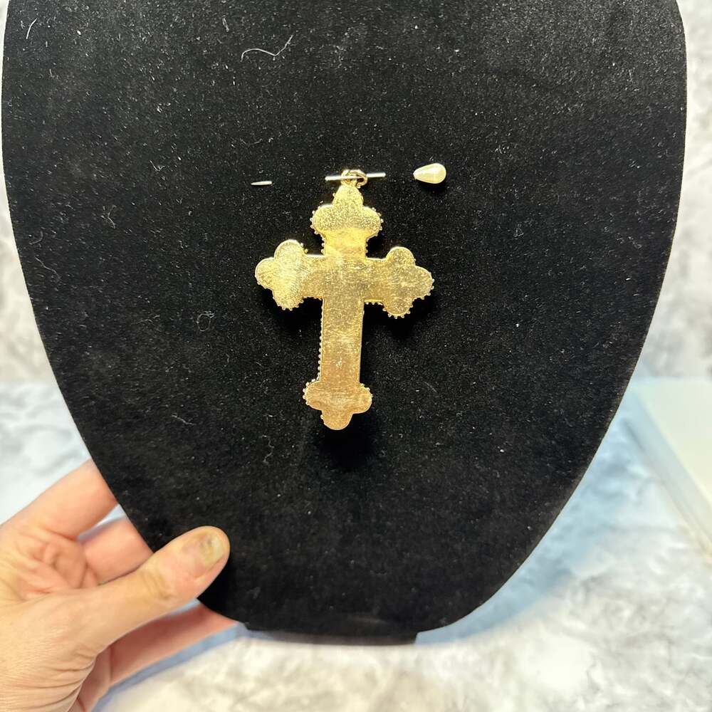 Vintage Italian Florentine Micro Mosaic Floral Cross Pendant - Picture 2 of 4